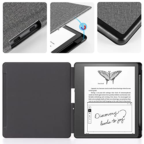 Image of CoBak Case for Kindle Scribe - All New PU Leather Cover with Auto Sleep Wake Feature for Kindle Scribe 10.2 inch 2022 & 2024 Released with Pen Holder,Gray