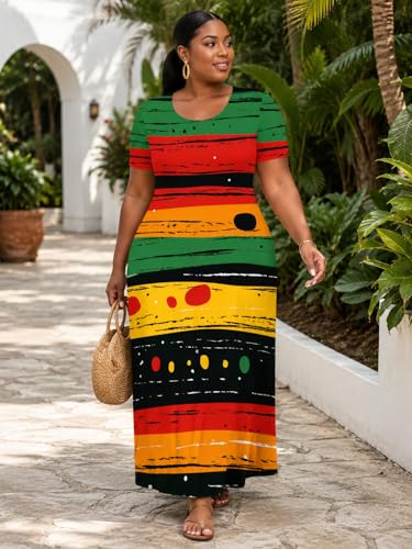 Image of SUZONANA Plus Size Maxi Dress for Curvy Women Summer Casual Sundress Short Sleeve Loose Vacation Dress