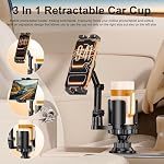 Support de tablette pour voiture, 3 en 1 support de porte-gobelet pour iPad avec élargisseur, base réglable et bras long avec rotation à 360° compatible avec les tablettes de 4 à 12,9 po, tous les smartphones et la plupart des bouteilles