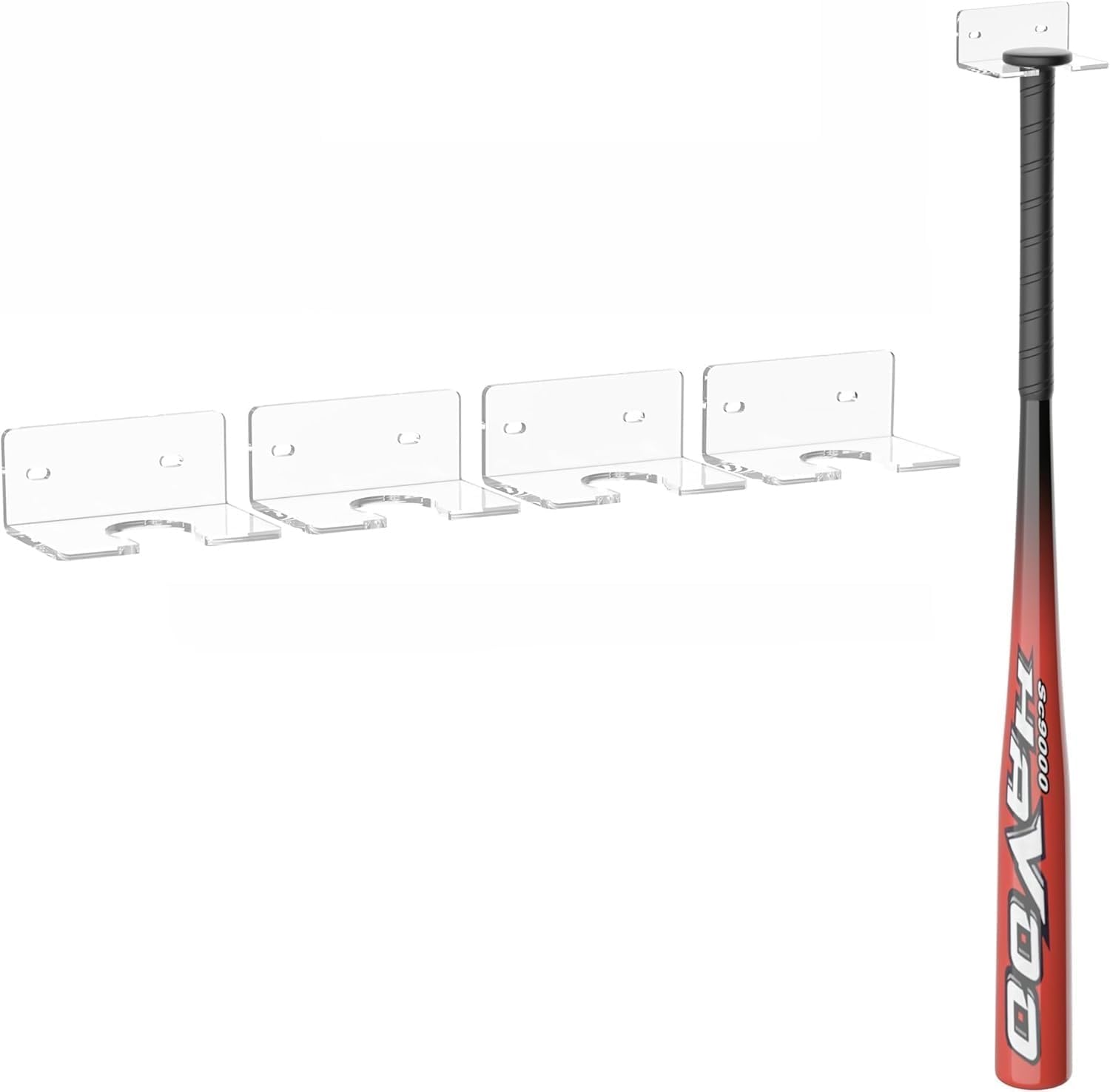 Skdkanu Clear Acrylic Baseball & Softball Bat Wall Mount Display Holder Rack for Hanging & Showcasing Bats pack of 2-picture-18