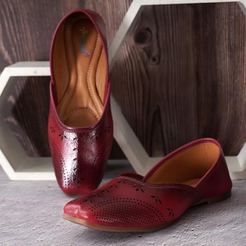 Image of Duosoft Women's Leather Ballet Flats, Black Perforated Design, Comfort Cushioned Insole, Slip-On Style Bellies Dw-201-Tan