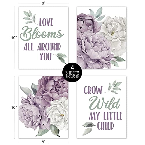 Image of Sweet Jojo Designs Lavender Purple Boho Shabby Chic Floral Girl Wall Art Prints Room Decor Baby Nursery Kids Lilac Off White Ivory Cream Bohemian Vintage Garden Watercolor Flower Nature Sage Green