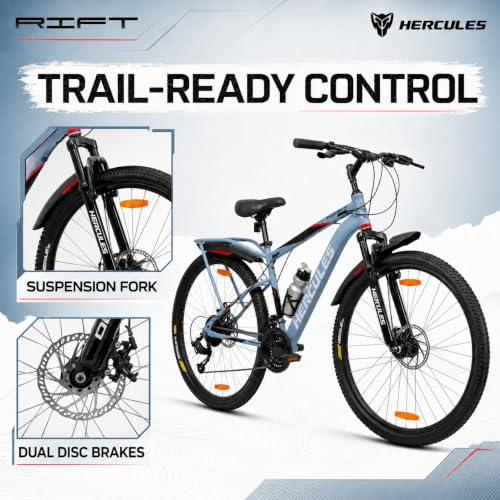 Image of Hercules Top Gear Rift FX DD MTB Cycle, 26T, Ice Grey with Red Graphics, Men, 24 Speed