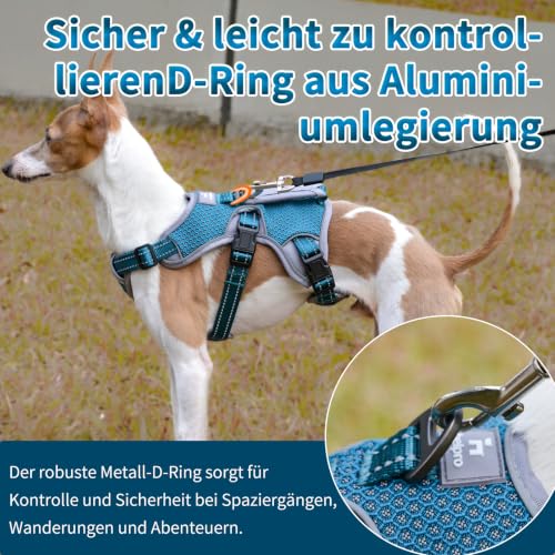 BELPRO Mehrzweck-Hundegeschirr, ausbruchsicher, kein Ziehen, reflektierend, verstellbare Weste mit strapazierfähigem Griff, Hundegeschirr für große/aktive Hunde (Blau, L)