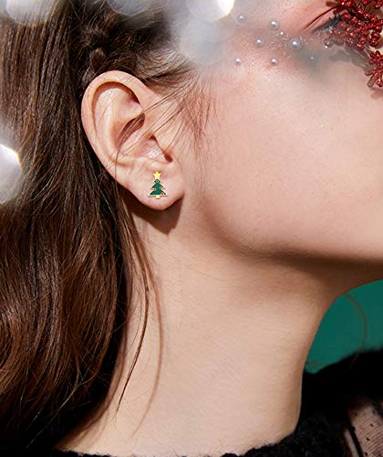 Cassieca 6Pairs Christmas Stud Earrings Set For Women Cute Christmas Tree Snowflake Elk Bow Stainless Steel Post Earring Jewelry Gifts Silver Gold Tone #TOP3