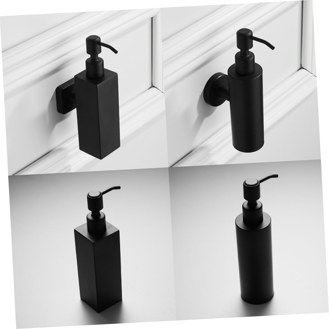 Dosatore per Sapone Liquido da Muro 200ml Acciaio Inox Nero | Quadrato, Ricaricabile e Antigoccia, per Cucina e Casa, Installazione Semplice