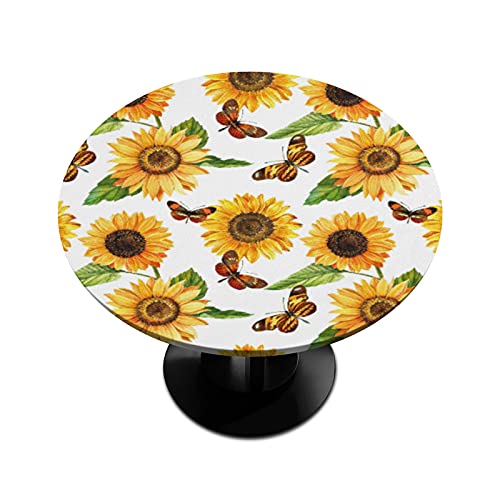Mantel redondo de girasoles con bordes elásticos con flores florales, mantel lavable de poliéster a prueba de derrames para interior 0utdoor comedor mesa patio mesa de 91,4 a 106,7 cm Cover