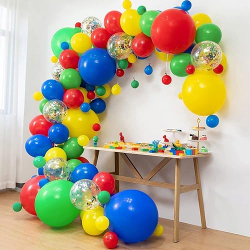Image of PartyWoo Red Yellow Blue Balloons, 140 pcs Blue Red and Yellow Balloons Different Sizes Pack of 18 Inch 12 Inch 10 Inch 5 Inch for Balloon Garland or Arch as Dog Party Decorations, Party Decorations