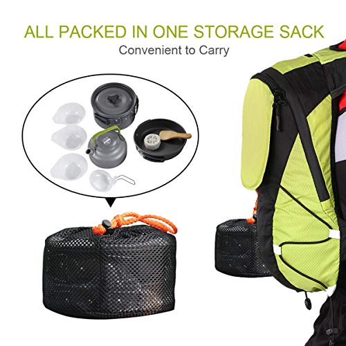 Buycitky Camping Cookware, 10 Piece Camping Cooking Set, Removable Pot Set, Outdoor Cooking Tableware, Camping Accessories, Folding Handles, Non-Stick Coating, for Outdoor, Picnic, Camping, Cooking - Image 6