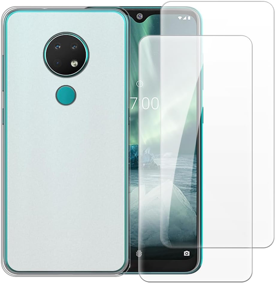 Case with 2 Pack Screen Protector Combo Compatible with Nokia 7.2, Shockproof Cover and Tempered Glass Set for Full Body Safety(White)