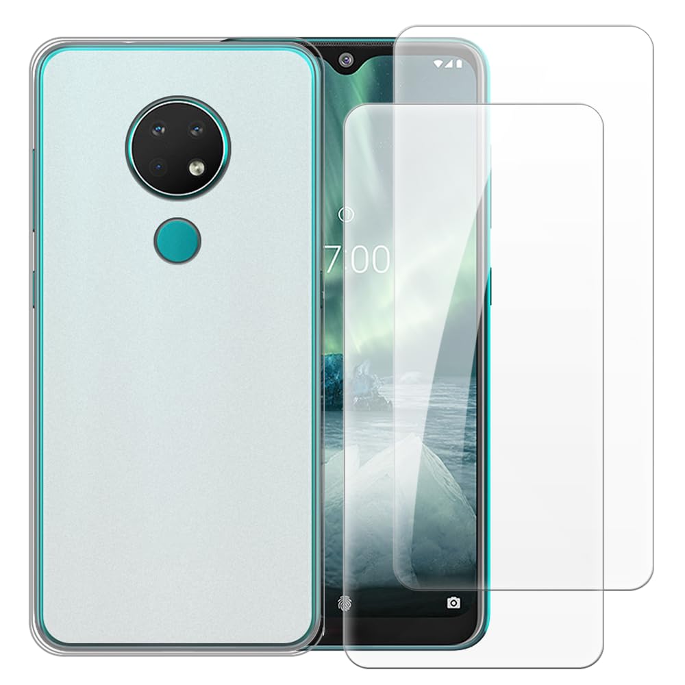 Case with 2 Pack Screen Protector Combo Compatible with Nokia 7.2, Shockproof Cover and Tempered Glass Set for Full Body Safety(White)