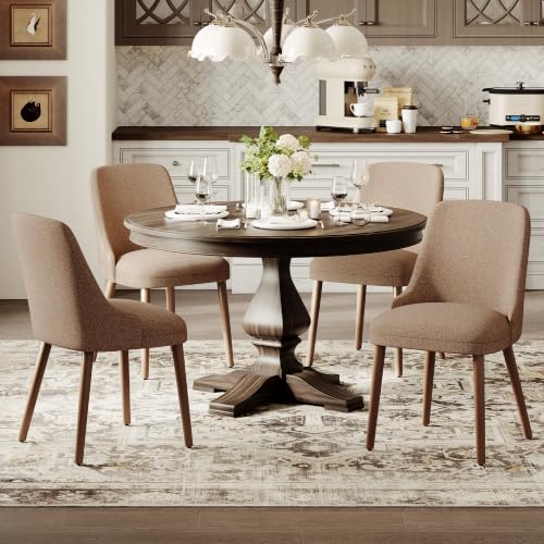 Image of MALOL Dining Room Chair Set of 4, Upholstered Kitchen Chairs with Wood Legs, High-Back Padded Dining Chairs for Dining Room /Restaurant /Cafe, Camel