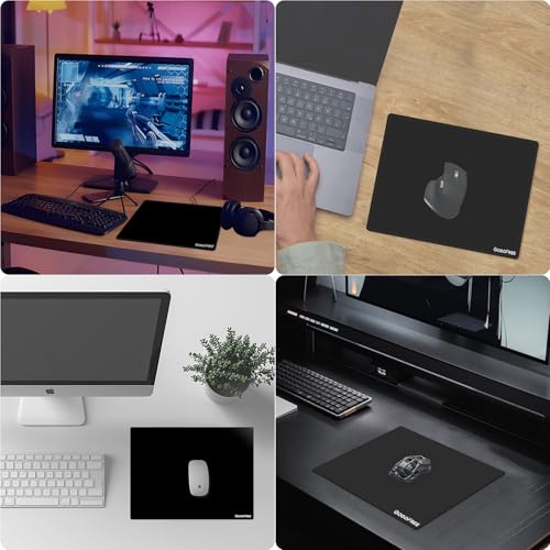 gesxo Gaming-Glas-Mauspad aus gehärtetem Glas mit Harter Oberfläche, ultraglattem Finis, großes Mauspad wasserabweisend, präzise Geschwindigkeitskontrolle für Esports (Schwarz,300×400mm)