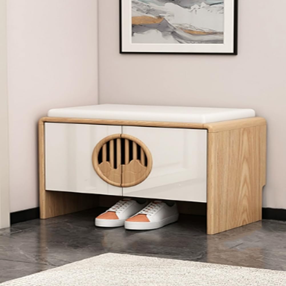 LWJSOCP Shoe Storage Bench with DoorsSmall Shoe Rack Cabinet with Padded SeatEntryway Shoes Rack StoolShoes Storage nizer for Living Room Bedroomnatural80cm