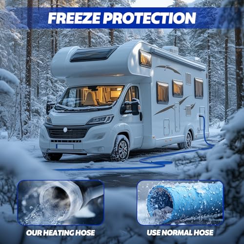 Image of 100 FT Heated Water Hose for RV, Heated RV Freshwater Hoses with Fittings, -45 ℉ Antifreeze Drinking Water Pipe, Automatic temperature shut-off for electrically heated Garden hoses, RV Accessories