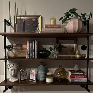 Industrial pipe wall shelves pipe shelving with real wood plank 48 inches floating shelves for wall farmhouse pipe book shelves dark brown 3 tier for kitchenliving room decor and bar shelving  urban country home decor