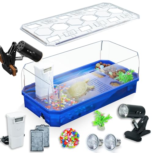 Binano Aquatic Turtle Tank Habitat Kit Stone+Filter+Heat Lamp Enhancing Interaction