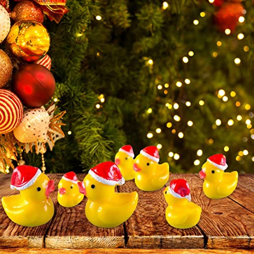 2 Pcs Pequenos patos a granel | Miniaturas de resina de de pato de natal amarelo - Chapéu de Natal F