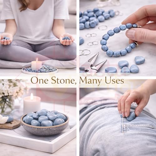 Image of Crystal Angelite Tumble Stone | 50gm Tumbled Gemstones | Reiki Healing Stones | Home Decor Pebbles | Aquarium Gravel | Garden & Table Decor