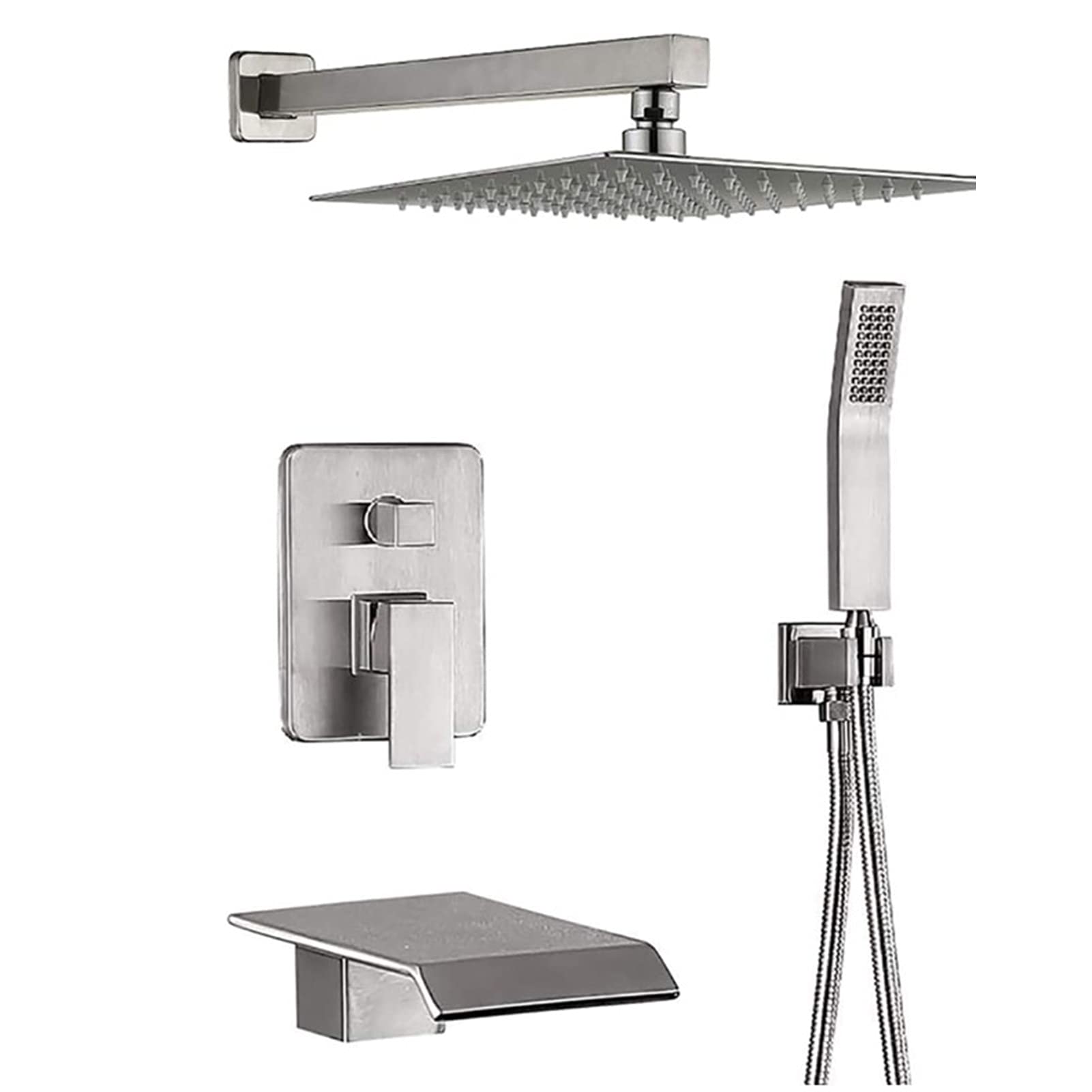 SWENEEN Handheld Showershower System With Tub Spout,Complete Bathtub Shower Faucet Set,8 Inch Rain Shower Head With Hand Shower And Pressure Shower Faucet Set,Black,Chrome