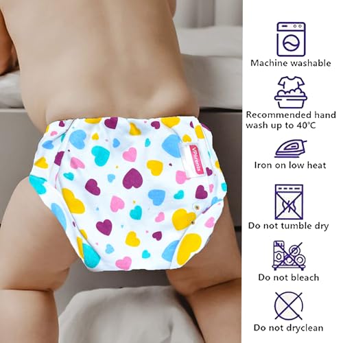 Image of VParents Padded Underwear for Babies and Toddlers with 3 Layers of Cotton Padding Potty Training Pull Up & Diaper-Free Time (3-4 Years) Heart Multicolour