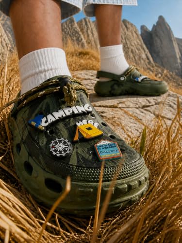 Image of Bacca Bucci x Discovery Camping Hero EVA Slides for Men, Marble Finish Clogs with Charms, Cushioned Lightweight Slip-On Sandals with Heel Strap