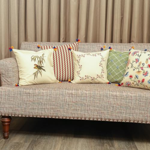 Image of Garden Melange Cushion Cover Set of 5 | Floral & Botanical Decorative Throw Pillow Covers | Soft Sofa Cushion Covers for Living Room Bedroom | 16 x 16 Inch