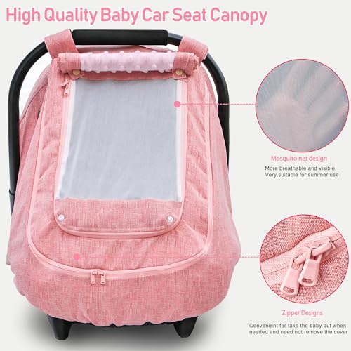 Image of Waterproof Baby Car Seat Cover，YVMVDV Patented Pink Cold Weather Carseat Cover for Babies,Infant Car Seat Cover Canopy for Girls, Windproof Car Seat Canopy for Girls, Keeps Babies Warm and Cozy
