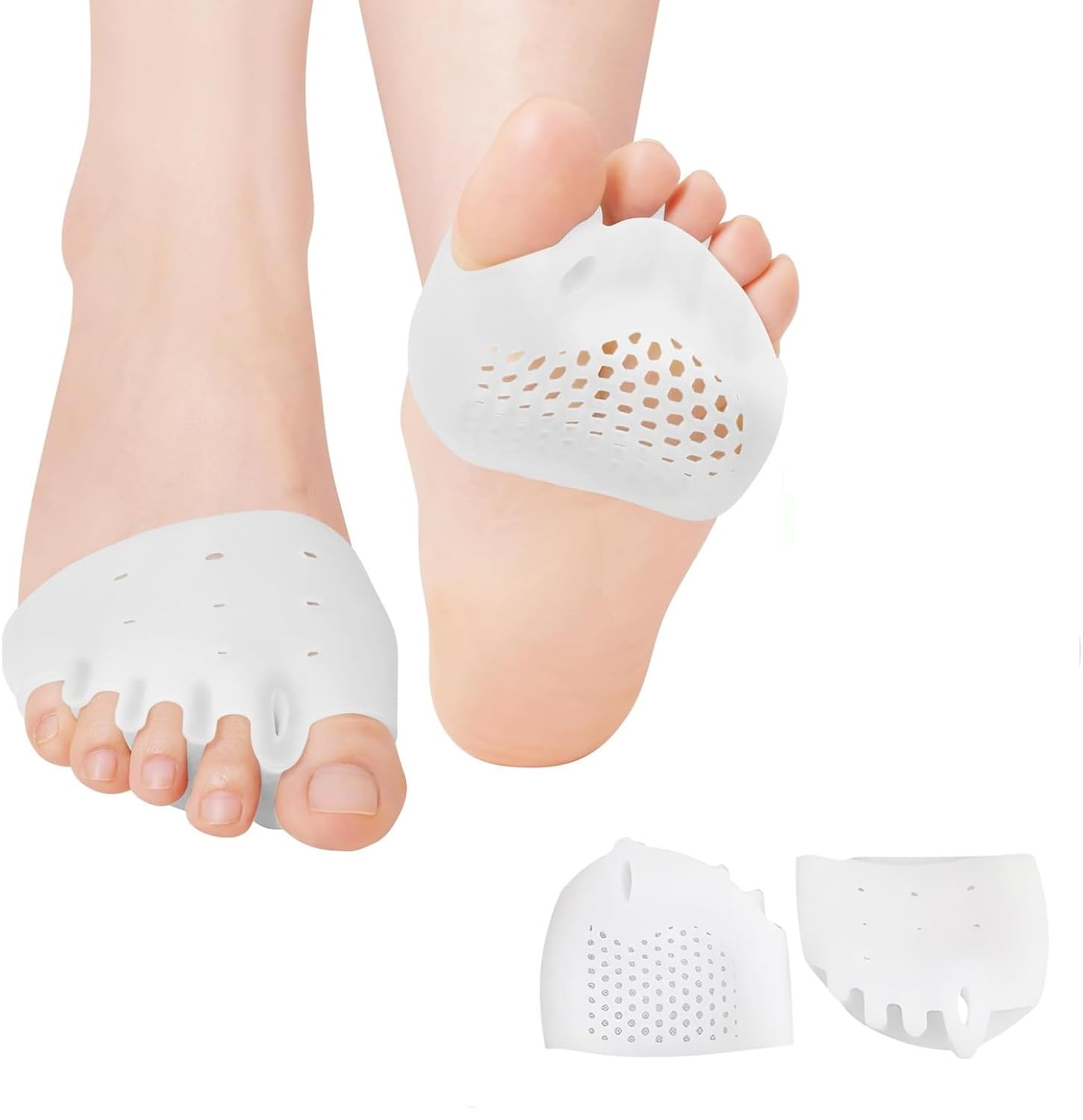Adjustable Silicone | Toe Separators for Both Men and Women | Thumb Abduction Corrector | Breathable | Soft | Comfortable and Adjustable Toe Separation Distance (White, 1Pair)-image-2