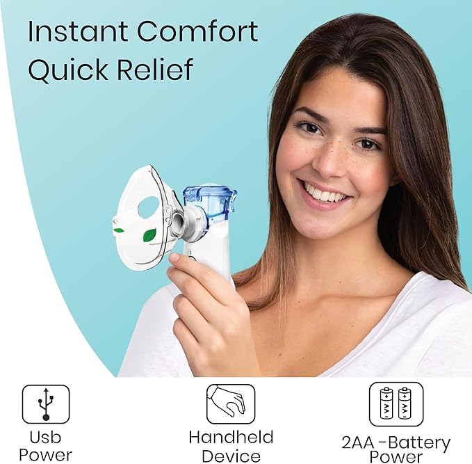 Image of [RECHARGEABLE] Portable Mesh Nebulizer for Adults & Kids | Handheld Inhalation Machine | Ultra-Fine Mist Nebulization | Low Noise Device for Home & Travel Use