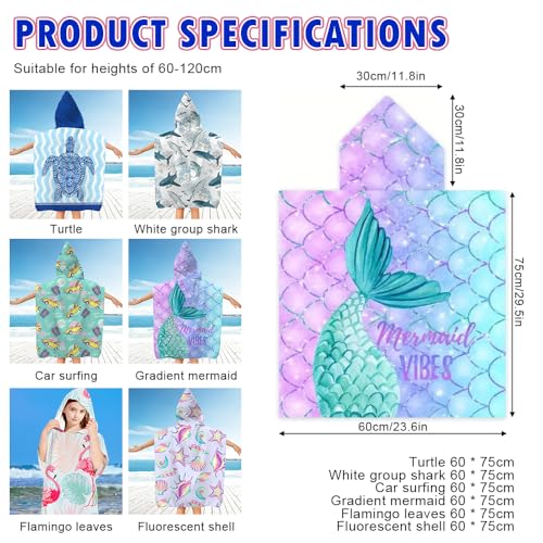Badeponcho Kinder mit Kapuze, Mikrofaser Poncho Strandtuch, Handtuch Poncho für Mädchen und Jungen 2-8 Jahre (Meerjungfrau)