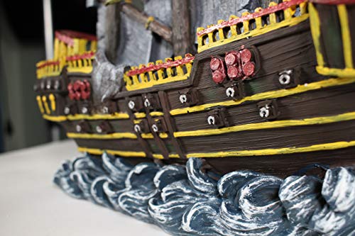 Image of Penn-Plax Wave-Runner Pirate Ship Aquarium Decoration - Safe for Freshwater and Saltwater Fish Tanks - Large