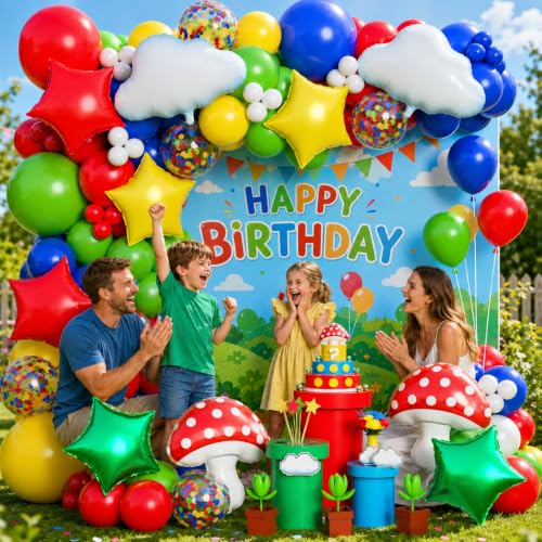 Image of Red Blue Green Yellow Balloon Arch Kit 192Pcs, Video Game Balloon
