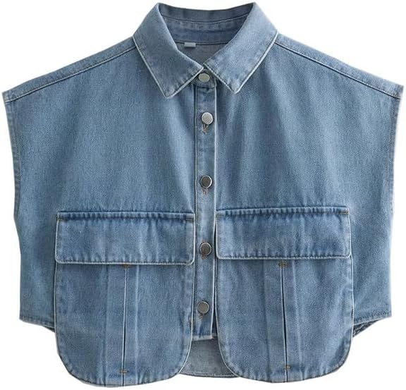 Women's Denim Cropped Jacket Summer Button Down Vest Sleeveless Going Out Tops - Image 9