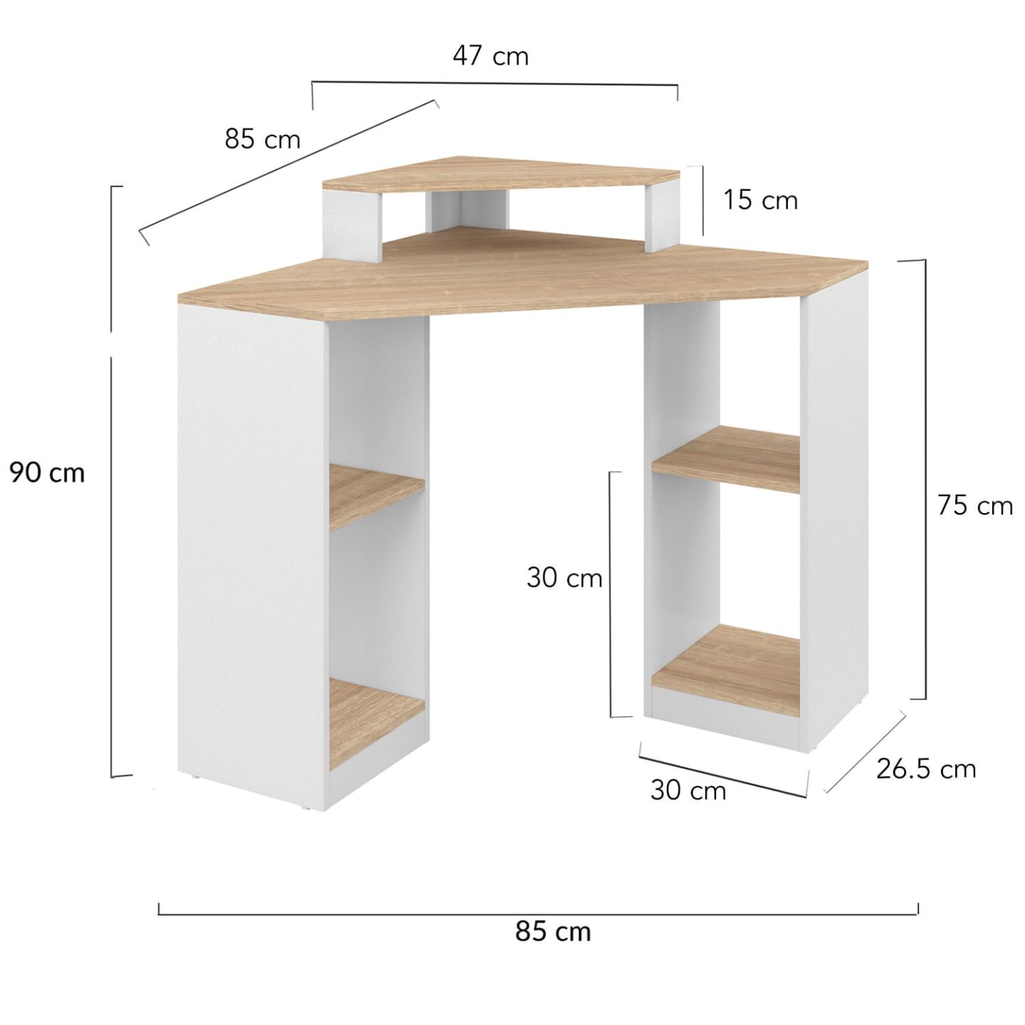 IDMarket - Bureau d'angle Harry Blanc et façon hêtre Gain de Place Bureau Informatique avec rangements