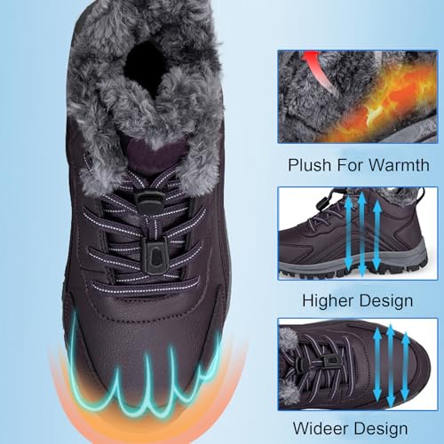 Women'S Waterproof Winter Snow Boots Warm Fur Lined Comfort Non-Slip Soft Bottom Outdoor Walking Boots Shoes3