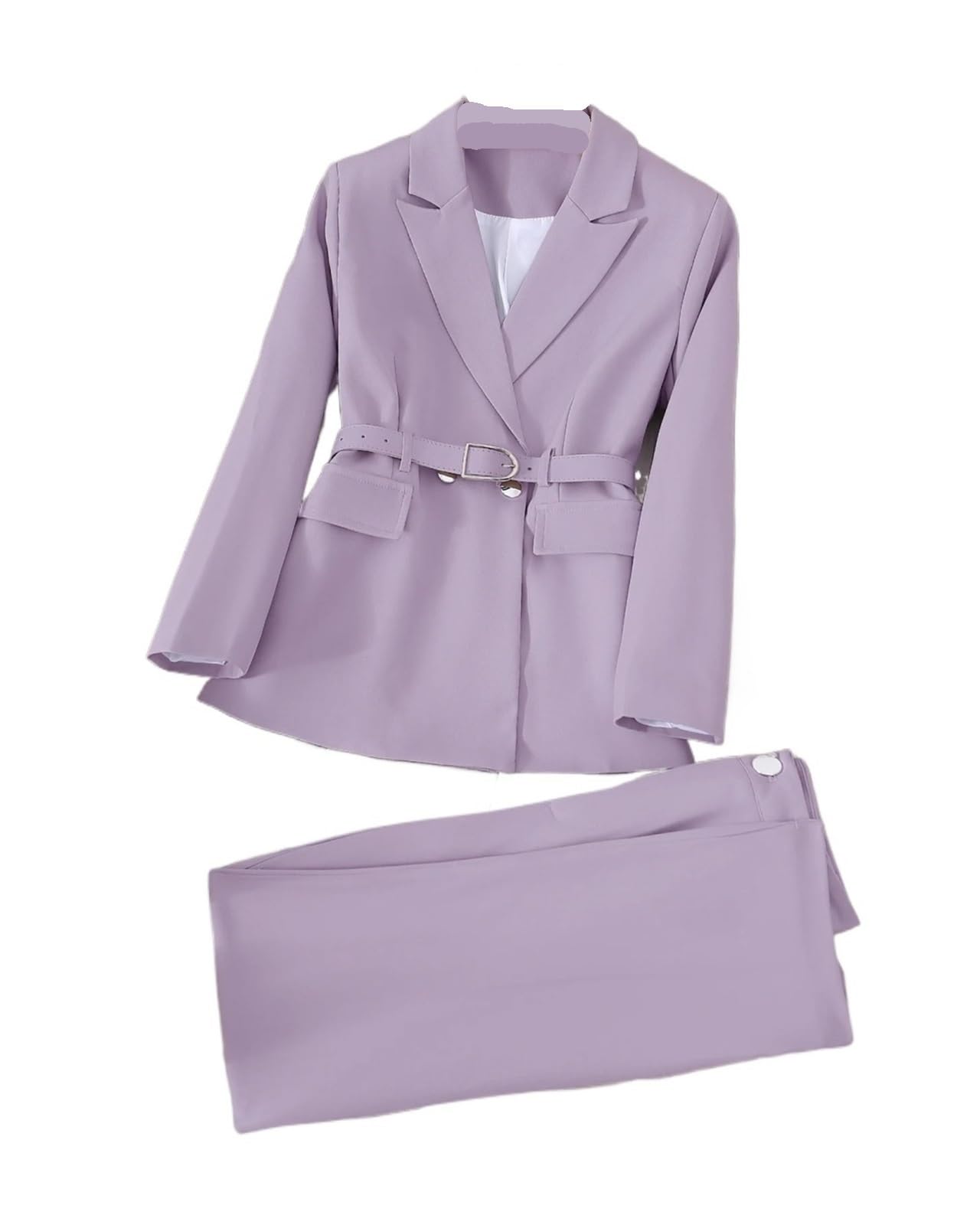 Traje de Oficina Elegante Dos Piezas, con Chaqueta, cinturón y pantalón Largo, Color Liso para Negocios, Trabajo, Oficina, Formal