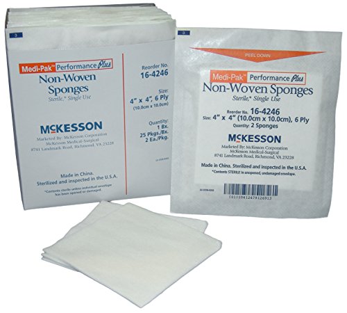 McKesson 16-4246 Medi-Pak Performance Plus Esponja No Tejida, Estéril, 6 Capas, 4" Ancho, 4" Largo (Paquete de 600) miniatura 1