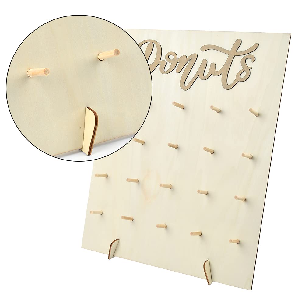 FOCCTS Donuts Soporte, Donut Pared, Tablero de Rosquilla Reutilizable, con varilla de madera, Bodas Donut Holder Bodas Party Decoration para Bodas, Cumpleaños, Fiestas(20 Agujeros)