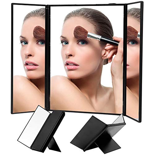 Tomicy Make-upspiegel, 3 zijden, inklapbare make-upspiegel, make-upspiegel, scheren gezichtsverzorging in de woonkamer, cosmeticastudio, sieradenwinkelhuis, zwart - Image 5