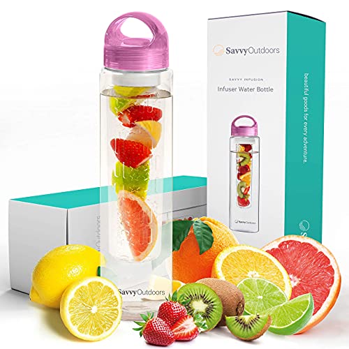 Savvy Infusion Water Bottles - Fruit Infuser Bottle with Unique Leak Proof Silicone Sealed Cap - Mother's Day Gift made with Tritan Shatter Proof Plastic - Great Gift for Women - 32 oz Lavender