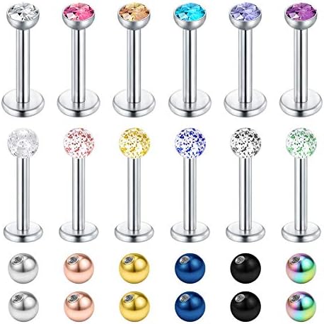 Longita Piercing Barbell 16G Surgical Steel & Acrylic Tragus Labret Lip Bars Studs 4/5/6/8mm Jewellery with 3mm Replacement Balls