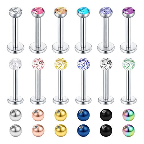 Longita Labret Labio Monroe Anillo Perno 16G Acero Quirúrgico Helix Cartilago Tragus Piercing Oreja Pendientes Joyería con 3mm Bolas de Repuesto