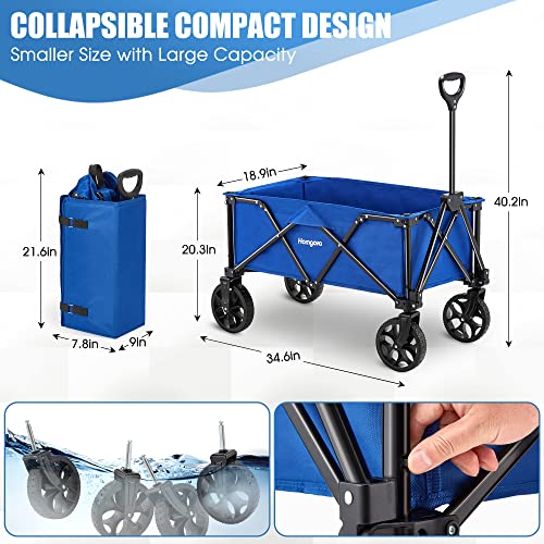 Homgava Collapsible Folding Wagon Cart, Portable Large Capacity Camping Wagon, All Terrain Foldable Wagon, Heavy Duty Utility Wagon Cart For Grocery Outdoor Beach Gardening Shopping Fishing Blue #TOP4