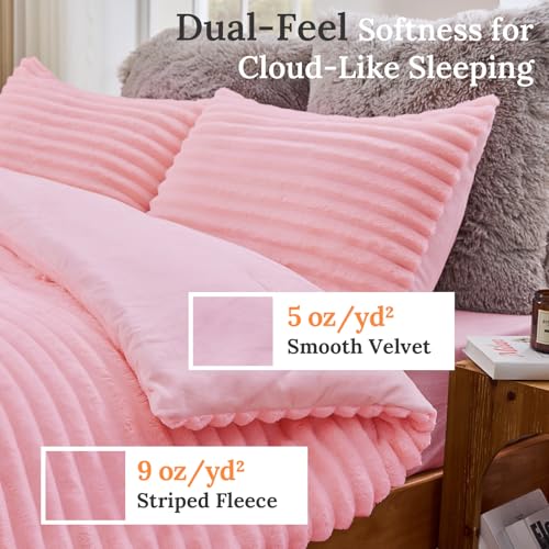 Image of Sasttie King Comforter Set 3 Pieces - Super Soft Fleece Comforters King Size, 1 Luxury Warm Fuzzy Marshmallow Comforter with 2 Pillow Cases, Faux Fur Down Alternative Bedding Set, Pink