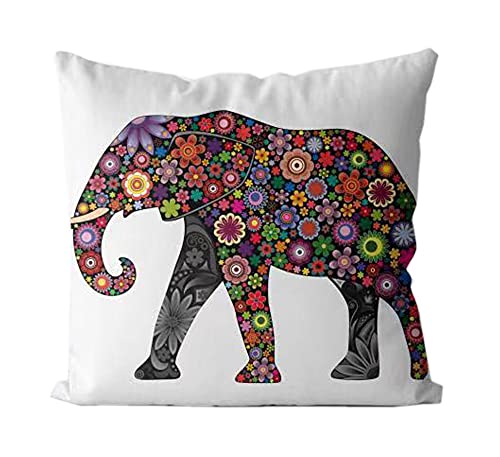 Bullahshah Multicoloured Flower-Patterned Elephant Chenille Cotton Animal  Print 17 x inches Cushion Cover for Sofa Bed Couch