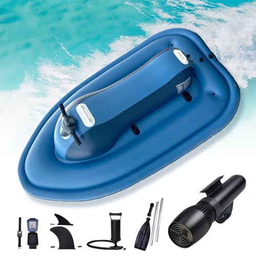 Aredwhiterui 2025 Upgraded Inflatable Jet Boat w/Detachable Scooter (Optional) - 130min Runtime, 3-7km/h Speed, 485lb Capacity, Dual-Fin Watercraft for Pool/Lake/Ocean (Blue),withThruster