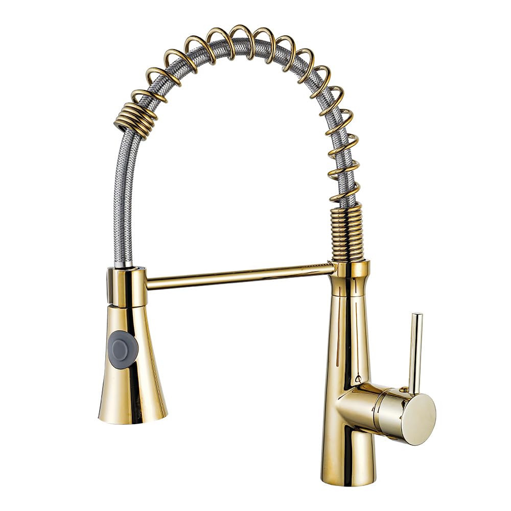 Kitchen Taps Gold Sink Basin Faucet Spring with Rotatable Shower Head