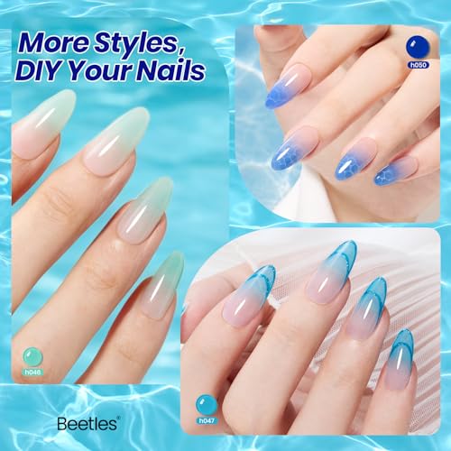 Image of Beetles Blue Gel Nail Polish Set - Ocean Veil 6 Colors Jelly Gel Nail Polish Kit Green Sheer Translucent Effect Soak Off UV Nail Art DIY at Home Gift for Women