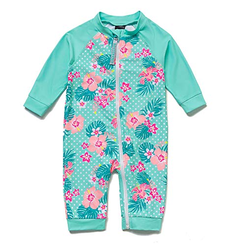 Baby Girl Bathing Suit Long Sleeve with UPF 50+ Sun Protection (Green, 3-6Months/ 68cm)